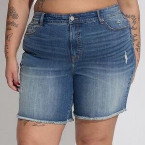 Torrid Plus 24 Distressed Denim Vintage Stretch Cutoff High Rise Bermuda Shorts